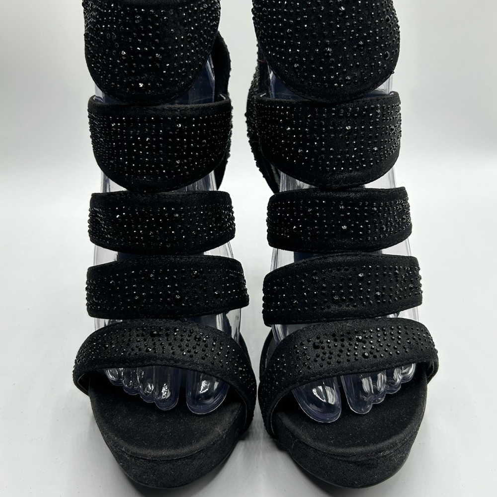 Women’s Olivia Miller Black Rhinestone Open Toe Back Zipper Sandals Size 8 1/2 - Picture 4 of 14